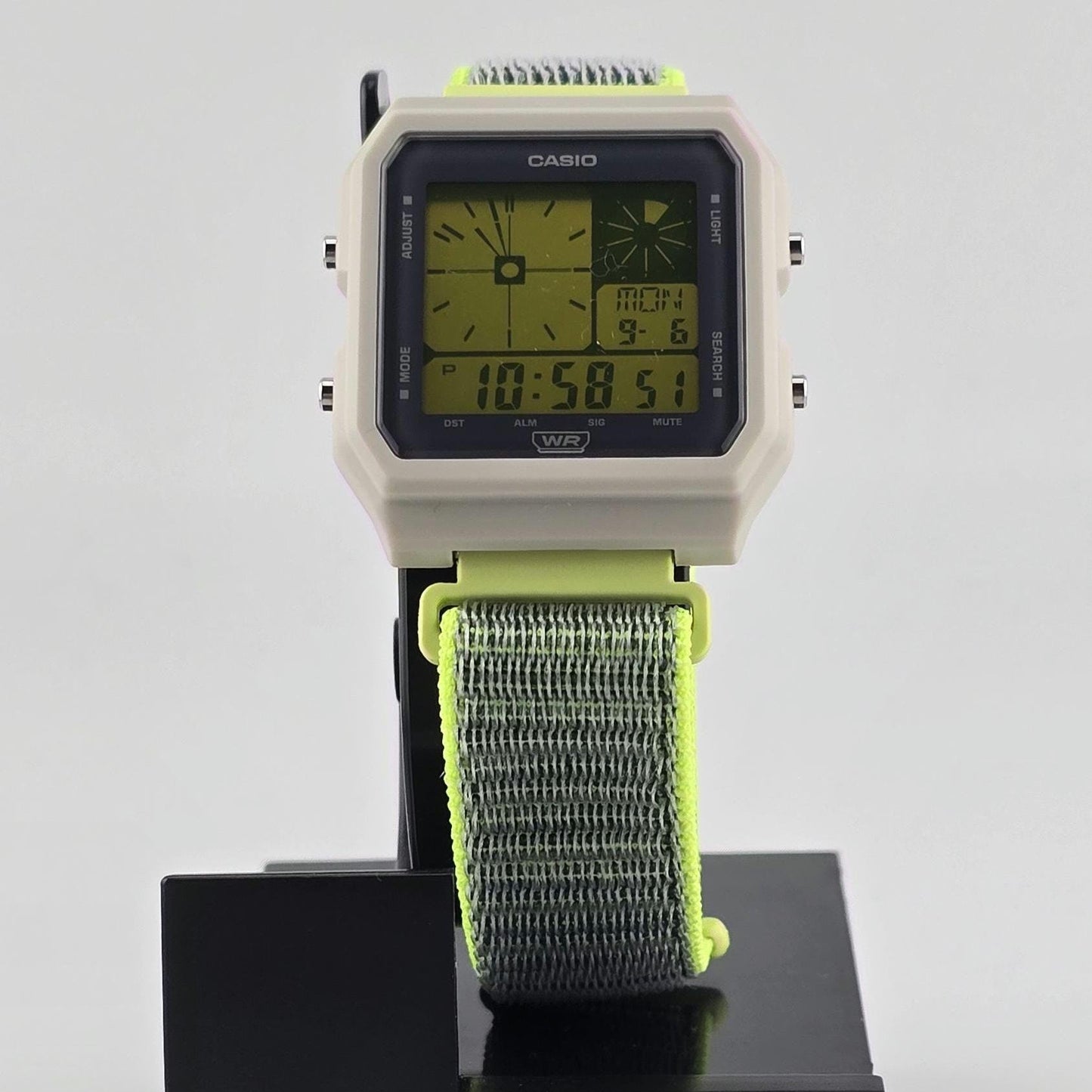 Casio LF20W-8A Modified | POP Lime | With Yellow Tint | Lime and Blue Nylon Loop Strap | Retro Style Watch Gift