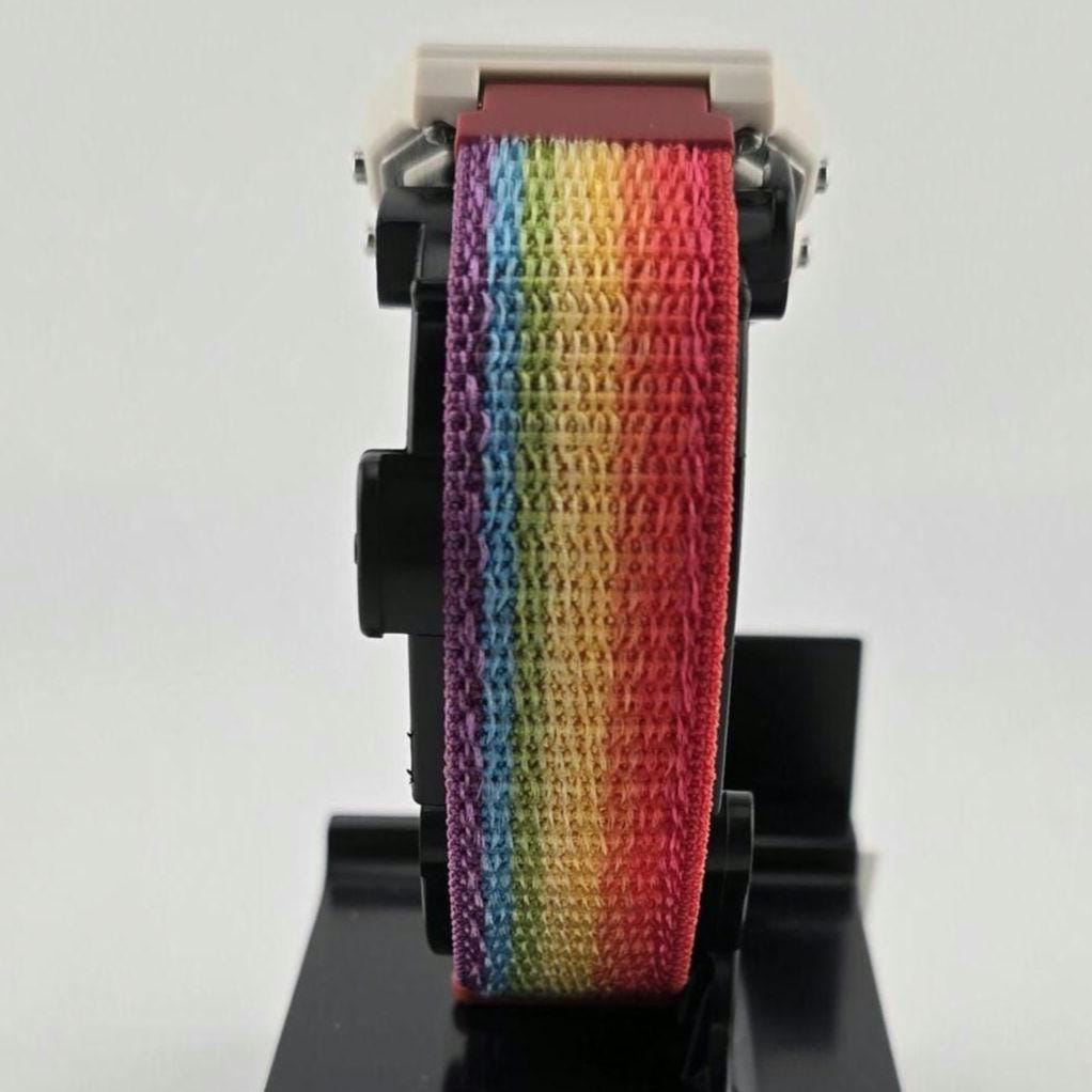Casio LF20W-8A Modified | POP Rainbow | With Red Tint | Rainbow Nylon Loop Strap | Retro Style Watch Gift