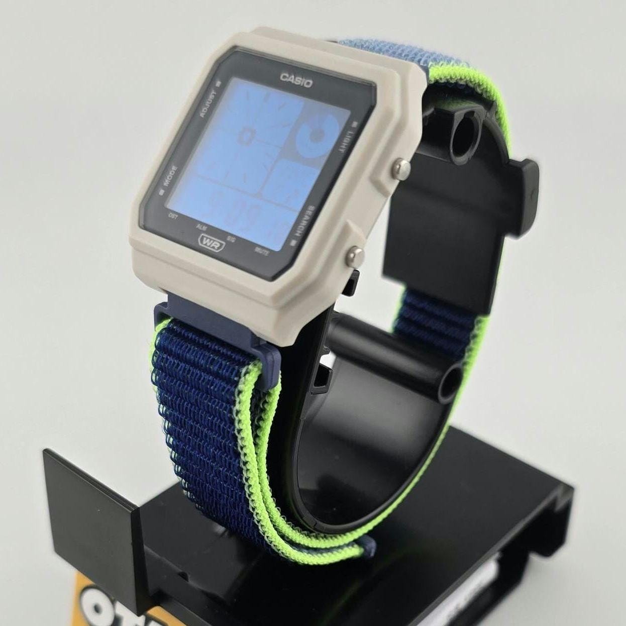 Casio LF20W-8A Modified | POP Blue | With Blue Tint | Blue and Green Nylon Loop Strap | Retro Style Watch Gift