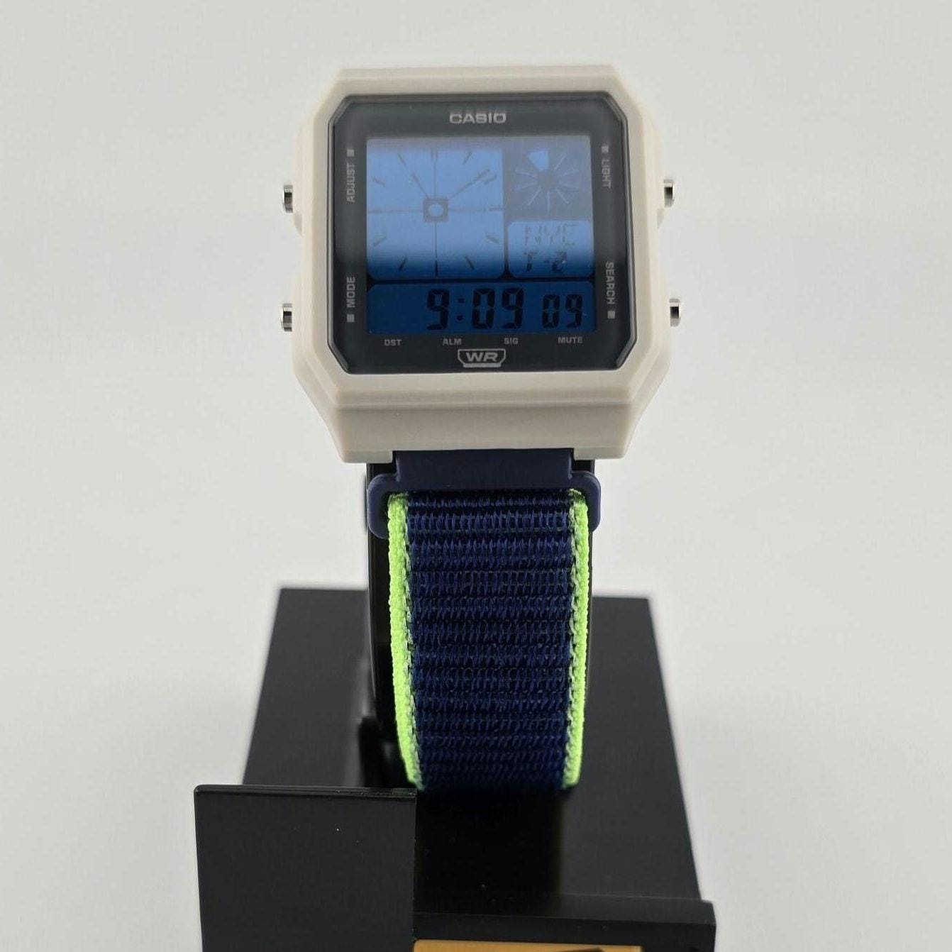 Casio LF20W-8A Modified | POP Blue | With Blue Tint | Blue and Green Nylon Loop Strap | Retro Style Watch Gift
