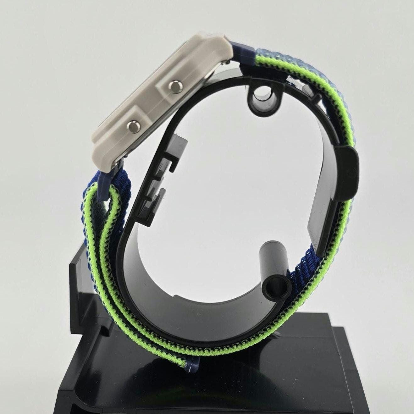 Casio LF20W-8A Modified | POP Blue | With Blue Tint | Blue and Green Nylon Loop Strap | Retro Style Watch Gift