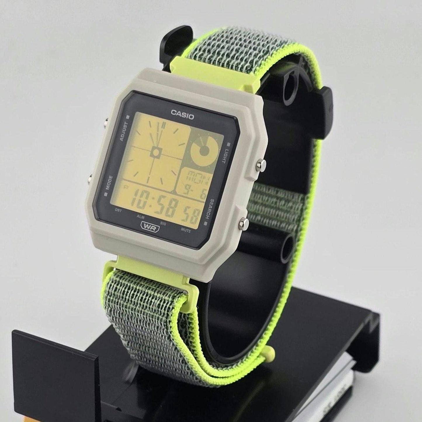 Casio LF20W-8A Modified | POP Lime | With Yellow Tint | Lime and Blue Nylon Loop Strap | Retro Style Watch Gift