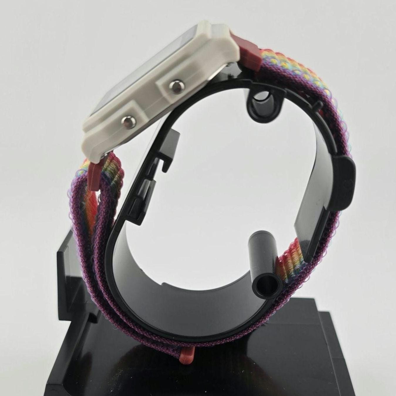 Casio LF20W-8A Modified | POP Rainbow | With Red Tint | Rainbow Nylon Loop Strap | Retro Style Watch Gift