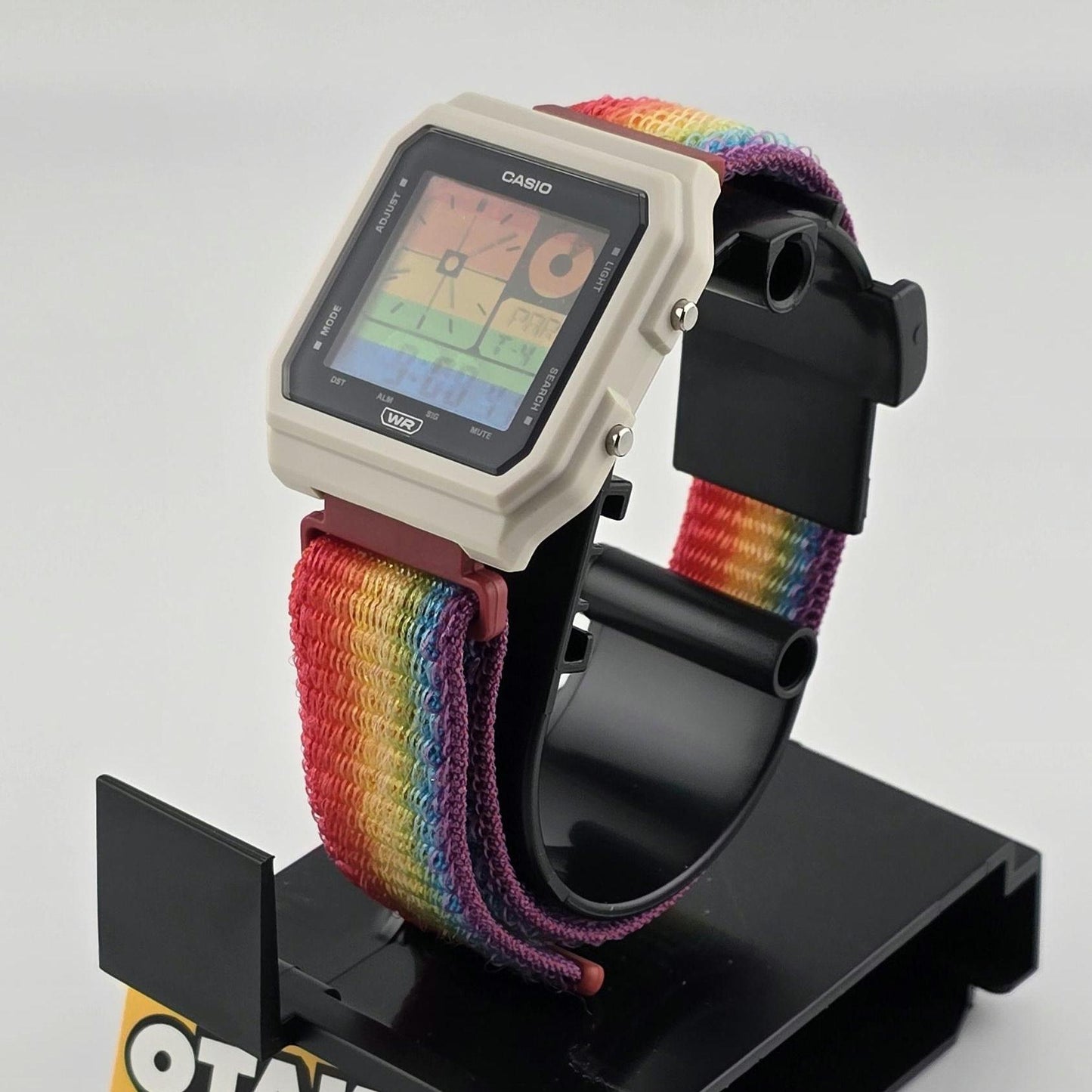 Casio LF20W-8A Modified | POP Rainbow Stripes | Rainbow Nylon Loop Strap | Retro Style Watch Gift