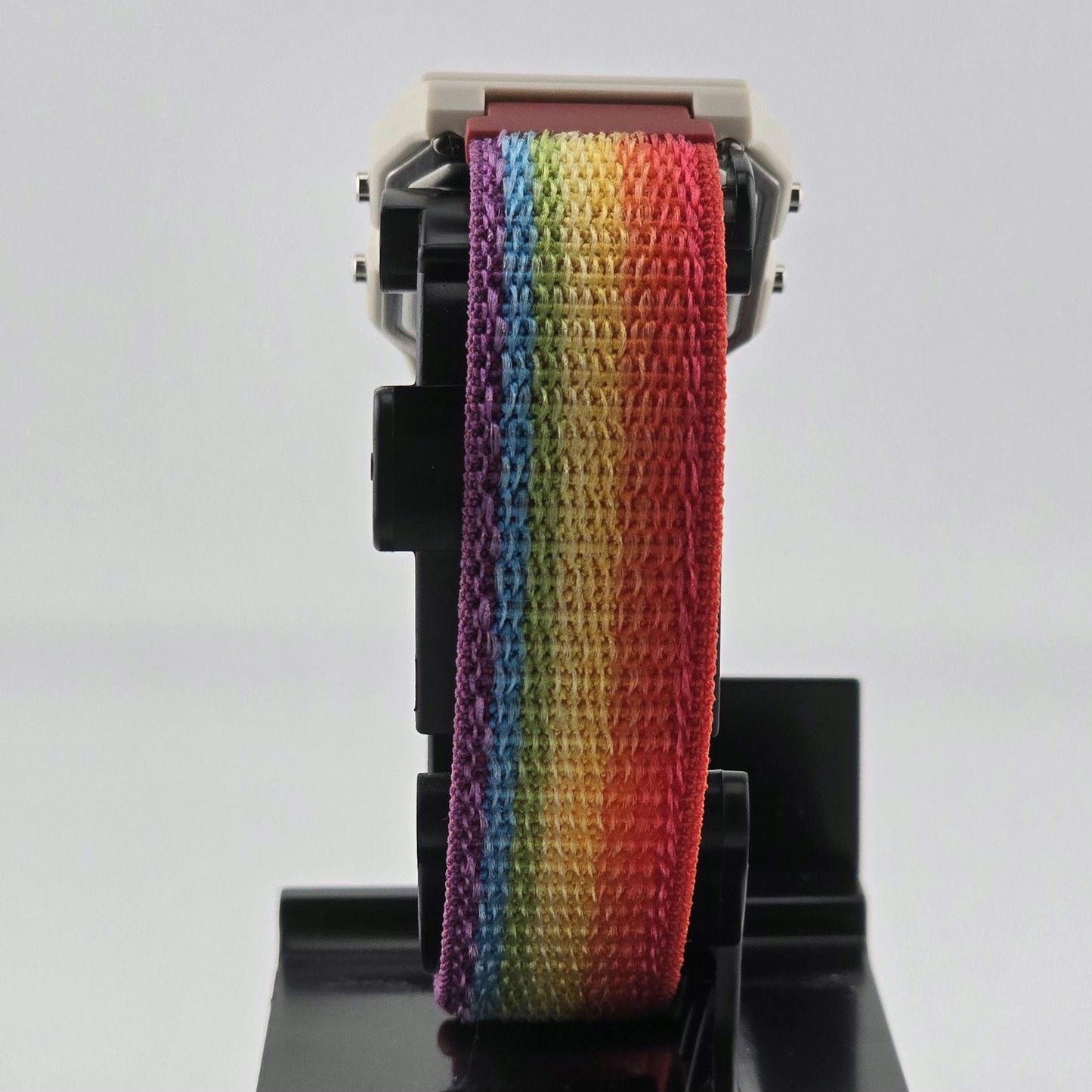 Casio LF20W-8A Modified | POP Rainbow Stripes | Rainbow Nylon Loop Strap | Retro Style Watch Gift